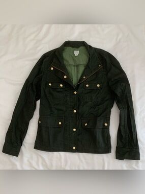 J.Crew Olive Utility Jacket Military Field Coat Gold Snap Cotton Size Medium M